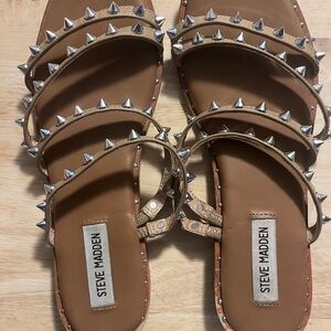 Steve Madden Tan Gladiator Sandals with Silver Spike Studs